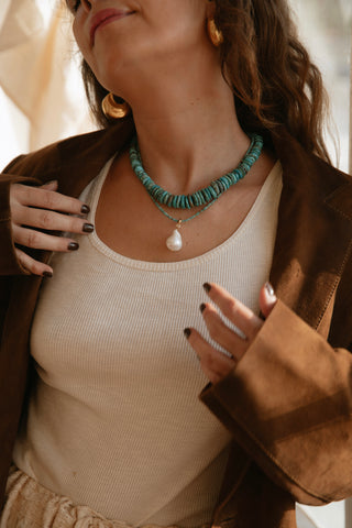 Elevate your accessory game with this handmade necklace crafted from a beautiful array of graduated turquoise beads.