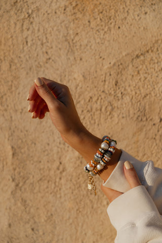 Fleurs bracelet, a chunky, beaded bracelet handcrafted with freshwater pearls.